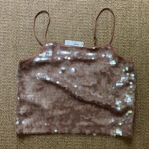 NWT Madewell Nude Clear Sequins Crop Top